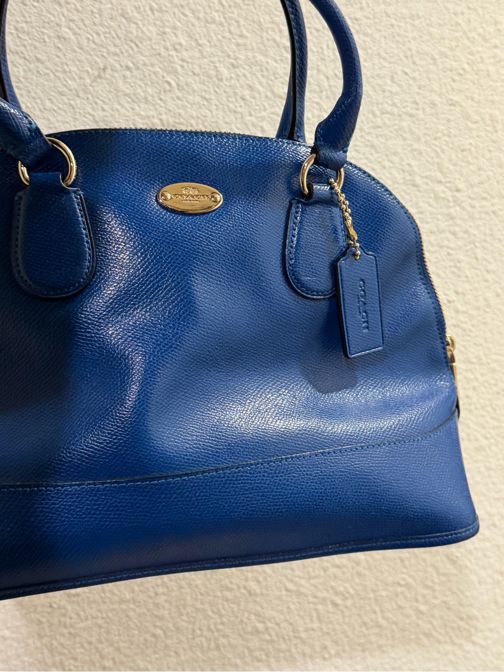 Coach Royal Blue Leather Satchel with Gold Hardware